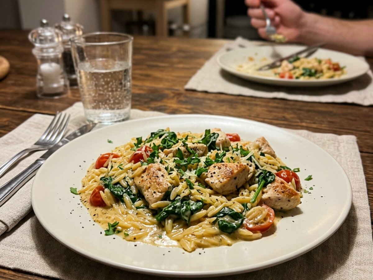 Cremige One Pot Hähnchen-Orzo-Pfanne