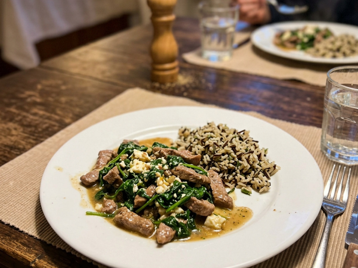 Kalbsgeschnetzeltes mit Blattspinat und Fetakäse
