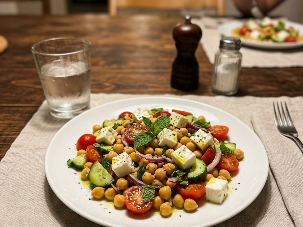 Sommerlicher Kichererbsensalat mit Schafkäse